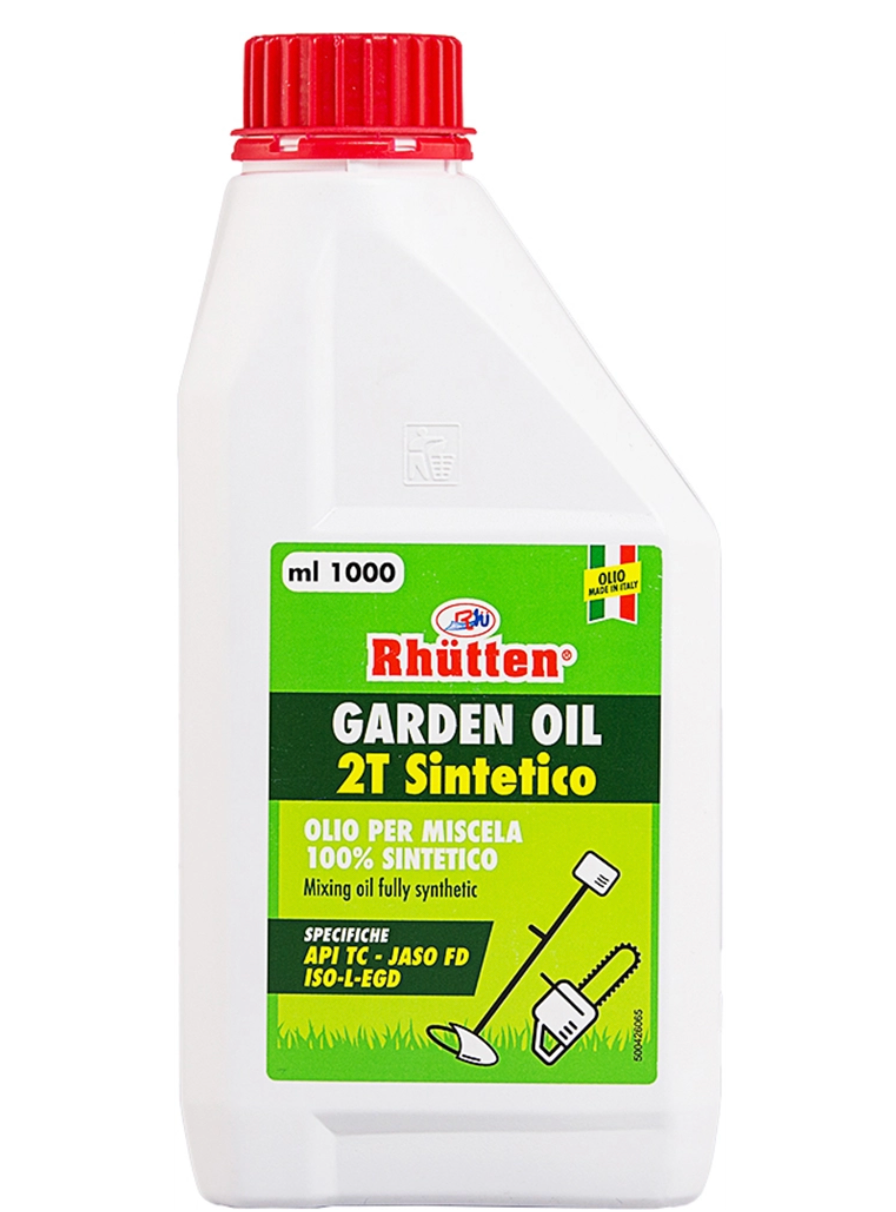 Olio macchine da giardino, sintetico 2T 1 litro Rhutten Olio macchine da giardino, sintetico 2T 1 litro Rhutten
